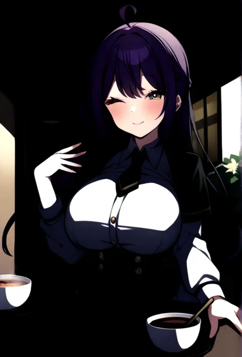 Cafe staff　Big Breasts　purple