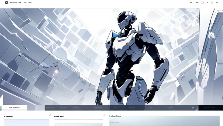 white hero page ui ux theme website, white and blue (mostly white) theme, robotic surgery black and white silhouette