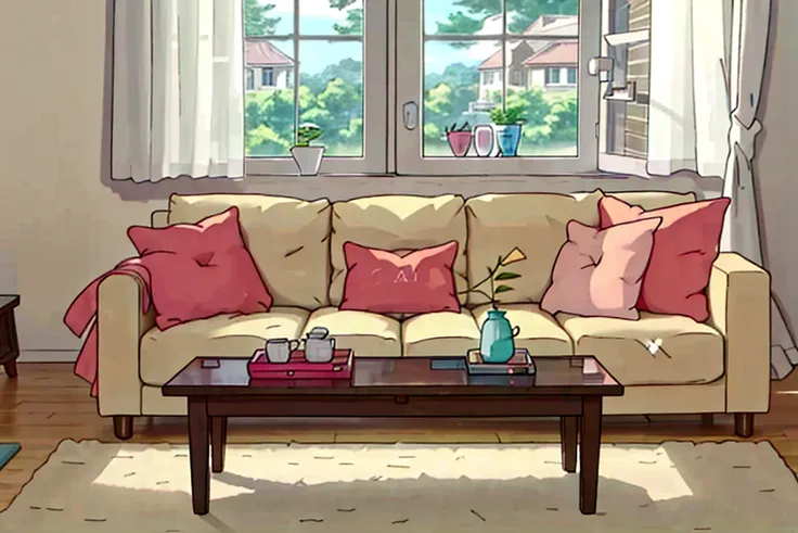 In the spacious and bright living room，Simple style coffee table，There is watermelon on the coffee table