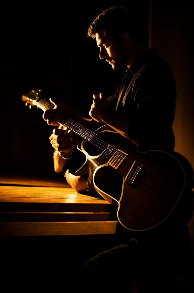 Man playing guitar in dark background 