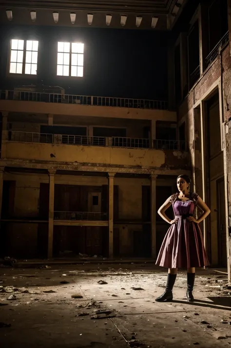 Una mujer hermosa en un teatro abandonado 