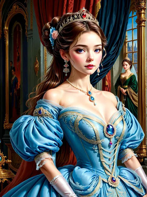 ((masterpiece))，Best quality，absurd，Ultra Detailed，holographic，Golden Ratio，Super cute and beautiful Asian idol girl，Very beautiful violet bright eyes，Beautiful colorful shiny brown hair，High Ponytail，good body shape，fit，Perfect body，(Wear a stately and ex...