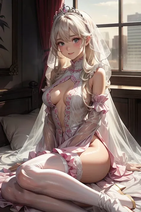 very large chest　Very distended chest　　Huge chest　A composition that shows the whole body　Long sleeves and ruffles sewn into a large number of clothes　Fine frill long skirt　Panier Berry Long Skirt　Illustrated style　Anime Style　Frown　Narrow Mouth　Small lips...