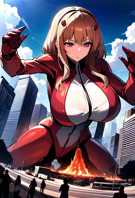 woman big tits samus amran robot suit giantess city