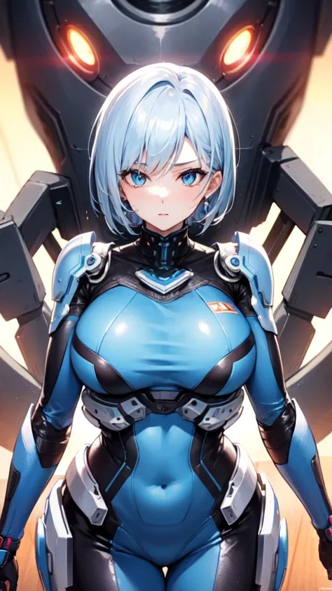 Mature Woman, Woman in a futuristic suit, Highly detailed face, nice, mother, Tomboy, Very large breasts, (Mature Woman), Adult face, (Mature Woman), Cyber Suit, Anime girl in tight suit, Milfication, Elegant body, Focus on the navel, nude, gloves, Earring...