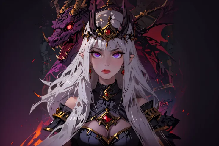 anime girl with dragon headdress and purple eyes in a dark room, queen of dragons, dragon queen, detailed digital anime art, the dragon girl portrait, dragon girl, 2. 5 d cgi anime fantasy artwork, detailed digital 2d fantasy art, anime fantasy artwork, an...