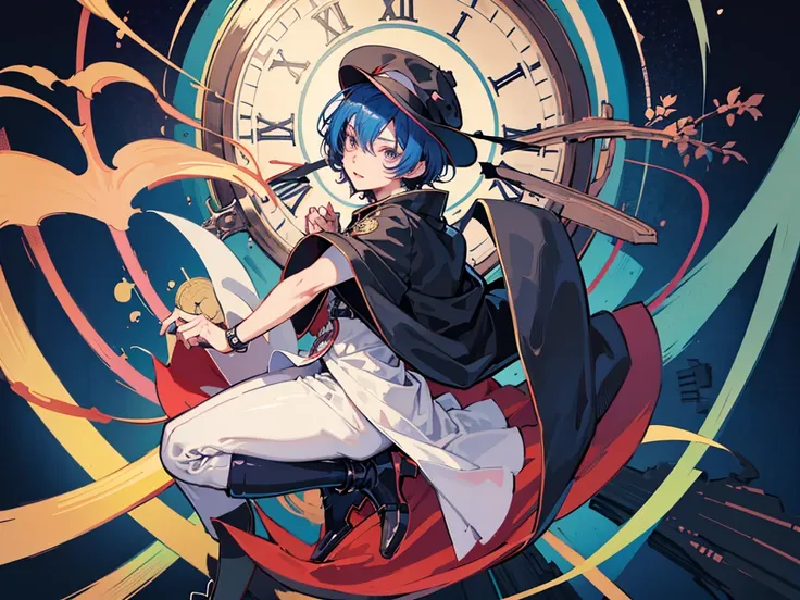 anime character boy with hat and cape standing in front of a clock, zerochan art, key anime art, kawacy, anime art wallpaper 4k, anime art wallpaper 4 k, anime art wallpaper 8 k, zerochan, best anime 4k konachan wallpaper, anime wallaper, 4k anime wallpape...