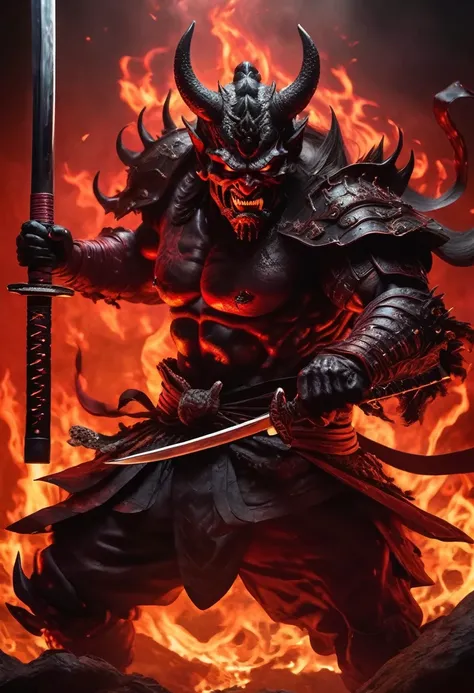 (best quality,highres,ultra-detailed:1.2),sinister demon resembling a samurai (oil painting, fine art:1.2),with a menacing aura, brandishing a sword,dark and ominous atmosphere,sharp focus on the demons piercing eyes and menacing expression,masterful brush...