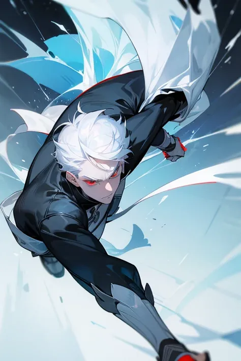 male、White Hair、Short Hair、Red Eye、Cold-blooded man、Handsome、Cold Face、Well-formed face、ice skating、dynamic、beautiful、Icy、whole body、