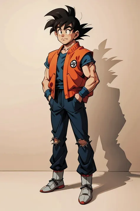 1man, fashion outfit, son goku from dragon ball, akira toriyama style, full body, detail, face detail, amazing art, simple backg...