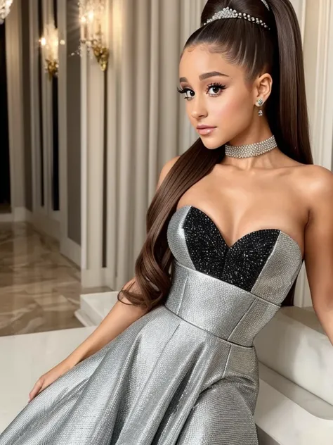 Ariana Grande, dressed in high fashion attire, highlighting elegance and allure, , front photo