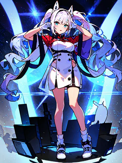 An anime character wearing white and blue clothes and accompanied by a black cat, Azur Lane Style, Live2D Virtual Youtuber Model, from Arknights, From the Azur Lane video game, Azur Lane Characters, Girls Frontline Style, From Girls Frontline, White Cyan, ...