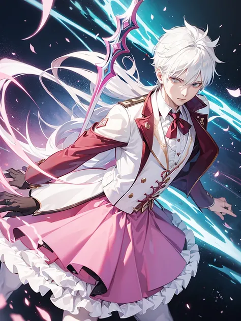 Vergil Devil may cry with white hair Wearing a pink dress Skirt