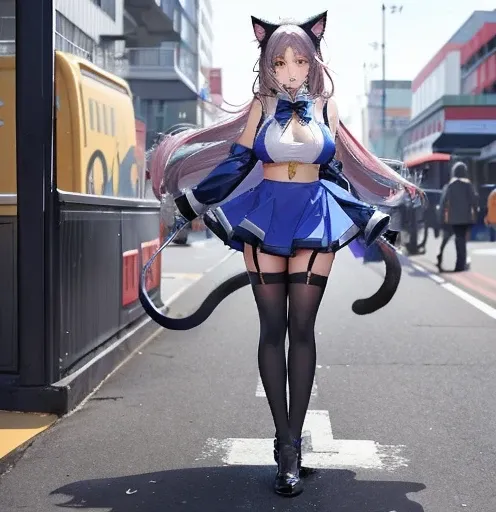 Anime Girls Cosplay，cat ears and tail,Put your breasts on the scale