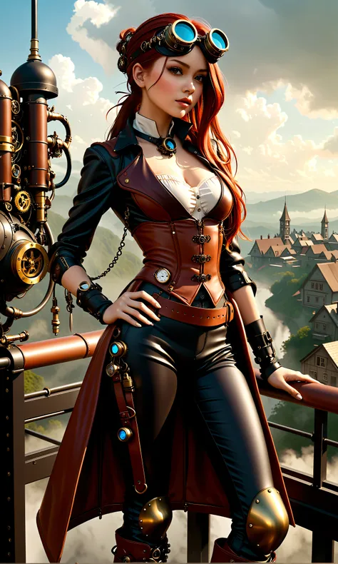 ganzkörper, ganzkörper bild(head to toe in frame)((Masterpiece)),mfbp1, (Best Quality), (Cinematic),(Extremely detailed CG Unity 8k wallpaper), 1 girl, fit,Delicious company, small breasts,(no goggles on face)(very long redhair),one Stunning red-haired ste...