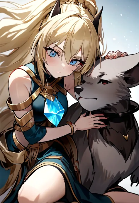 （Huang Li、high quality、Extremely detailed），Constellation - Goddess Capricorn，Giant hyena，Woman petting a hyena，Similar to Latin goodness，brave，capricious，Productivity，The face of enterprising and humanitarianism，Blonde short hair，Ancient Greek costumes、Wra...