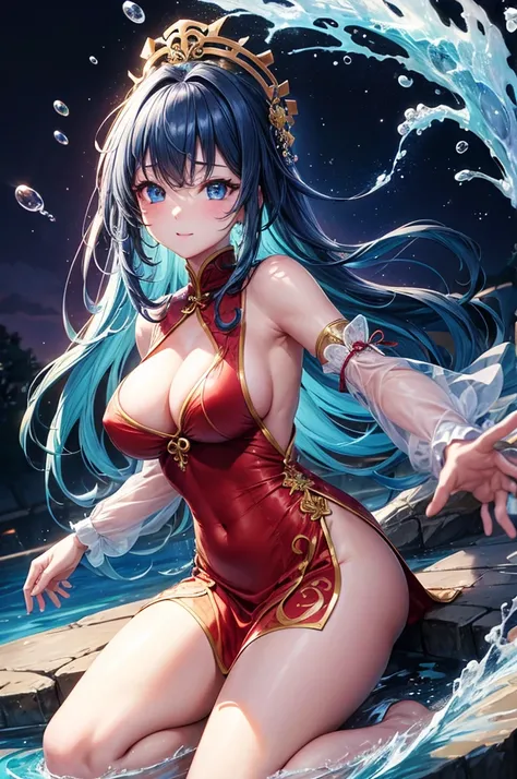 She is touching her clit in her Chinese dress、8K、、Highest quality、Tabletop、Ultra HD、Ultra-detailed、so beautiful、Ultra-detailed髪質、so beautiful、Portrait、Esbian all over、Captivating look、Beautiful woman、Long Blue Hair、blue eyes、Glowing Skin、bursting breasts、V...