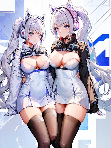 An anime character wearing white and blue clothes and accompanied by a black cat, Azur Lane Style, Live2D Virtual Youtuber Model, from Arknights, From the Azur Lane video game, Azur Lane Characters, Girls Frontline Style, From Girls Frontline, White Cyan, ...