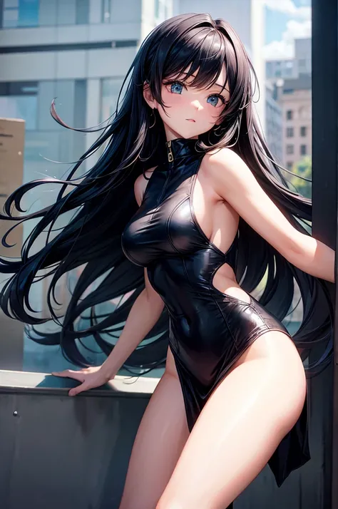 She&#39;s touching her nipples in her racing swimsuit、8K、、Highest quality、Tabletop、Ultra HD、Ultra-detailed、so beautiful、Ultra-detailed髪質、so beautiful、Portrait、Esbian all over、Captivating look、Beautiful woman、Long Blue Hair、blue eyes、Glowing Skin、bursting b...