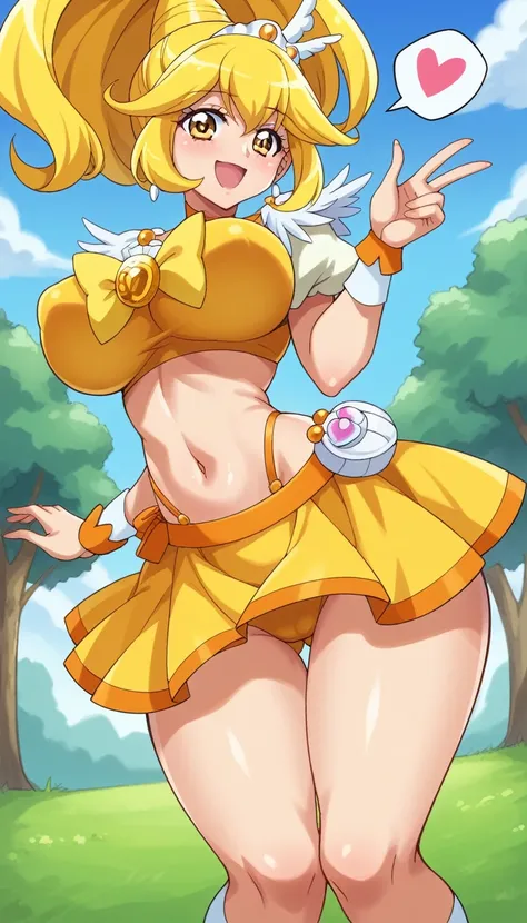 score_9, score_8_up, score_7_up, outdoor,
BREAK
source_anime, 
BREAK
1girl, curepeace, yellow hair, elect big nipple, huge breasts, happy, closed mouth, spoken heart, 
navel, skirt,
tall, leggy, glistened skin, oiled skin, shiny skin, heavy breathing, wide...