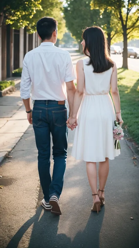 The back of a couple holding hands