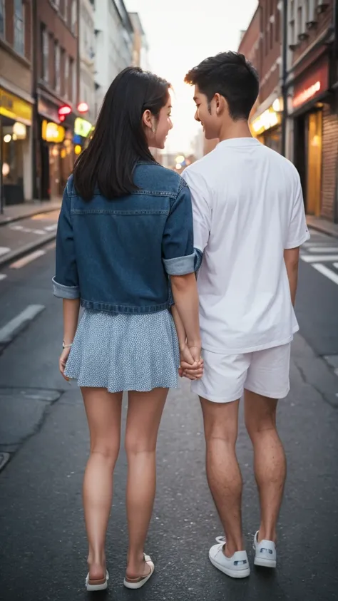 The back of a couple holding hands