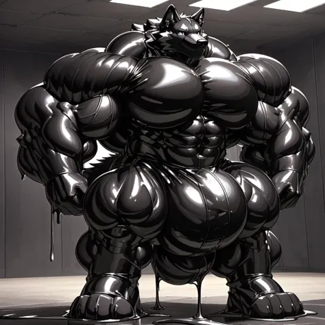 solo, male, , , , (hyper pecs:1.2), （long thick thighs:1.5）, standing, indoor,，(，,(,solo,very hyper muscles:1.3)((, Huge bulge：1.3))）（)), black glowing liquid，（((liquid_latex, , rubber:1.2)，,black latex，goo transformation，(gooey)()(l），unreal engine,perfect...