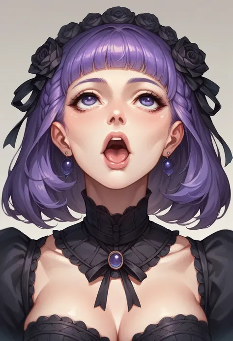 beautiful girl　Purple Hair　black lolita fashion　Looking up　Mouth half open