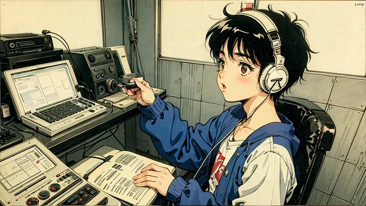 1 boy, 80s anime style, I have headphones on, coffee, Retro, Lo-Fi