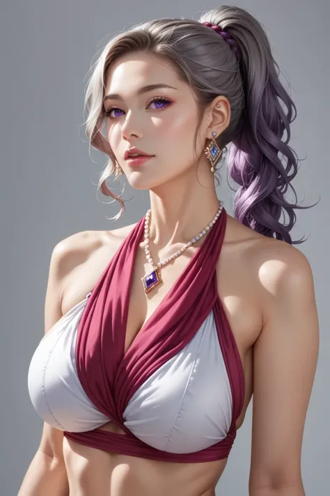 score_9, score_8_superior, score_7_superior,Beautiful woman, 18-year-old,Inji,One girl,alone,purple_hair,purple_eye,very_length_hair,gray_hair,Braiding_ponytail,big_chest,Slope_hair,黒hair, 長いhair, Wearing a bikini, detailed skin texture and pores ,Beautifu...