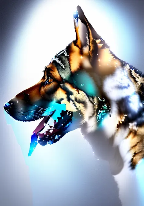 A glass sculpture of a handsome German shepherd, Canine, made from shiny transparent glass, is a masterpiece.