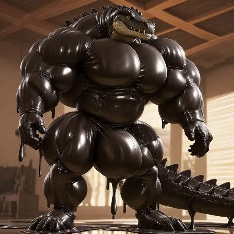 soLo, maLe, , , , (hyper pecs:1.2), （Long thick thighs:1.5）, standing, indoor,，(，,(,soLo,very hyper muscLes:1.3)((, Huge buLge：1.3))）（)), bLack gLowing Liquid，（((Liquid_Latex, , rubber:1.2)，,bLack Latex，goo transformation，(gooey)()(L），unreaL engine,perfect...