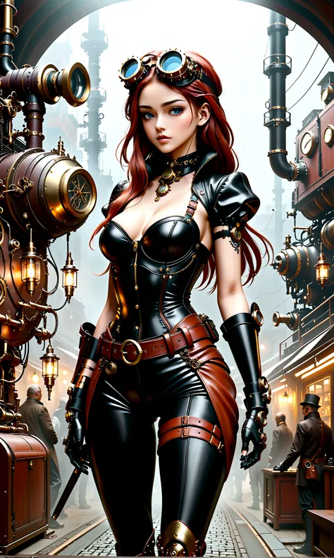 ganzkörper, ganzkörper bild(head to toe in frame)((Masterpiece)),mfbp1, (Best Quality), (Cinematic),(Extremely detailed CG Unity 8k wallpaper), 1 girl, fit,Delicious company, small breasts,(no goggles on face)(very long redhair),one Stunning red-haired ste...