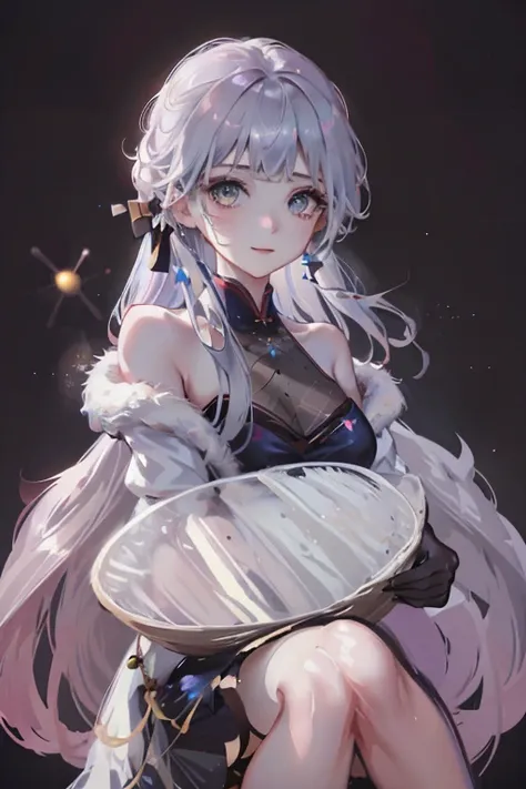 Masterpiece、The face is dense((must))、A sweet and transparent fairy、A radiant smile、Multi-colored costume、、Light background、Multicolor backgrounds、A Russian girl in her early 20s with ash grey hair