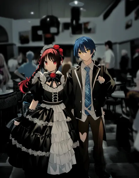  of a man and a woman dressed in costumes, anime cosplay, cosplay photo, cosplay, cosplay of a catboy! maid! dress, cosplayer, japanese gothic, both wearing victorian clothes, full-cosplay, anime convention, hot topic anime convention, victorian gothic lol...