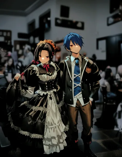  of a man and a woman dressed in costumes, anime cosplay, cosplay photo, cosplay, cosplay of a catboy! maid! dress, cosplayer, japanese gothic, both wearing victorian clothes, full-cosplay, anime convention, hot topic anime convention, victorian gothic lol...