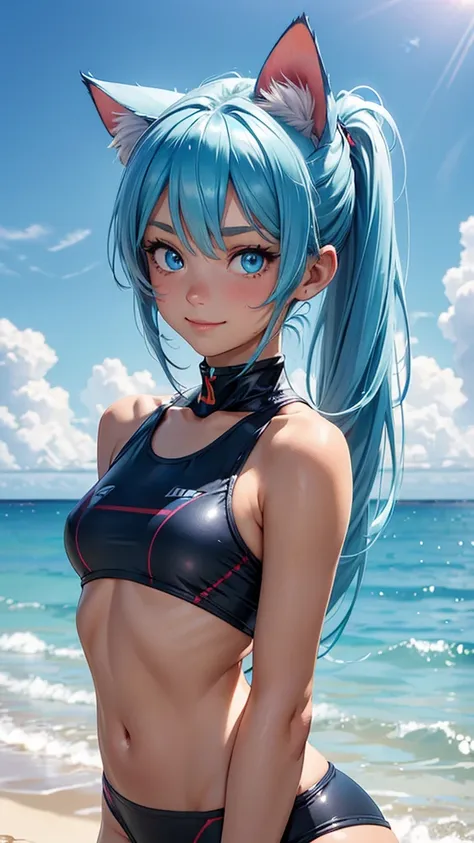 (high resolution, upper body, soft skin:1.2),(best illustration,masterpiece:1.2),ultra-detailed,[(cat ears , aqua blue inside:1....