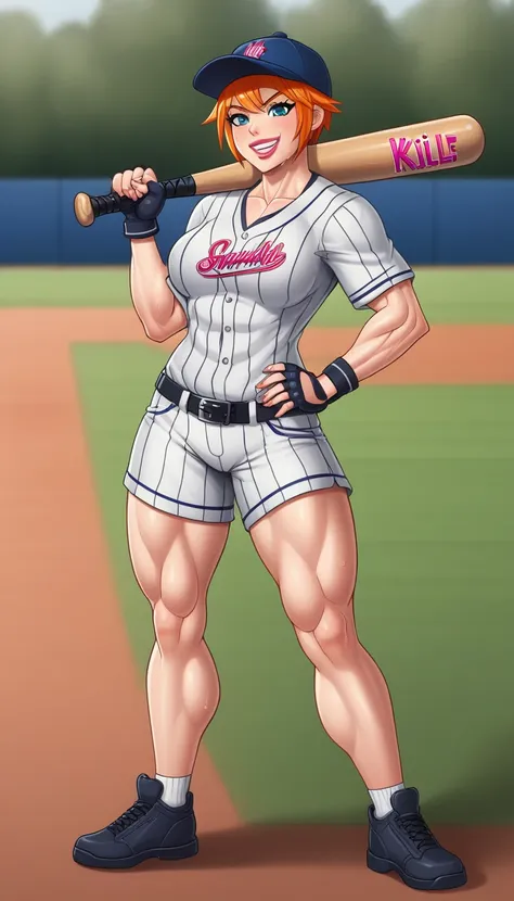 muscle kid girl baseball bat