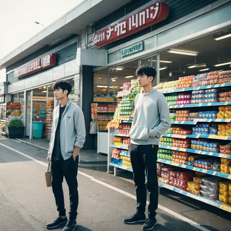 man standing infront of a supermarket