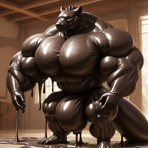 solo, male, , , , (hyper pecs:1.3), （long thick thighs:1.5）, standing, indoor,，(，,(,solo,very hyper muscles:1.3)((, Huge bulge：1.5))）（)), black glowing liquid，（((liquid_latex, , rubber:1.2)，,black latex，goo transformation，(gooey)()(l），unreal engine,perfect...