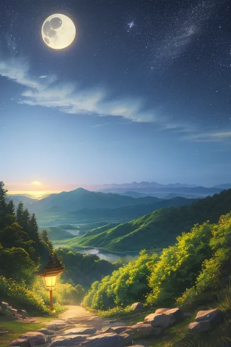 Highest quality、Landscape painting、nature、night景、night、moon、Starry Sky