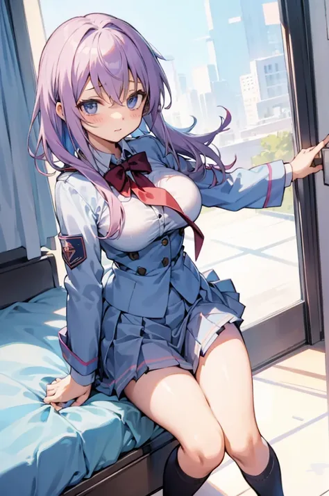 1girl,solo, yandere,my room,uniform,miniskirt,big breasts