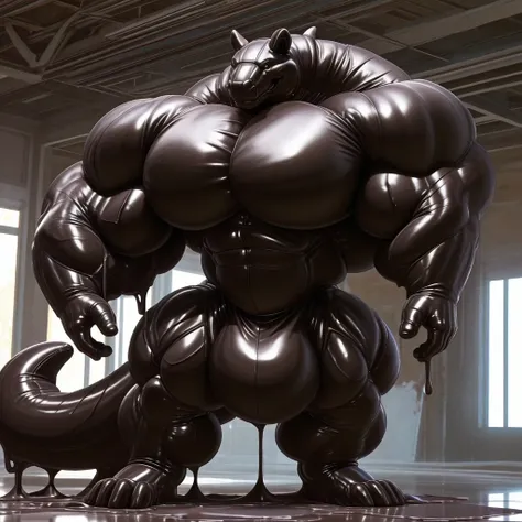 solo, male, , , , (hyper pecs:1.3), （long thick thighs:1.5）, standing, indoor,，(，,(,solo,very hyper muscles:1.3)((, Huge bulge：1.5))）（)), black glowing liquid，（((liquid_latex, , rubber:1.2)，,black latex，goo transformation，(gooey)()(l），unreal engine,perfect...