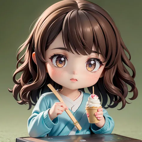 (8K, RAW Photos, Highest quality, masterpiece:1.2), High-quality RAW color photos, Professional photography, Cinematic Light, ((Chibi Character, Nendoroid)), Exquisite design,One girl, Brown Hair、shoulder-length hair、 Fashionable clothes, Long sleeve, , Cu...