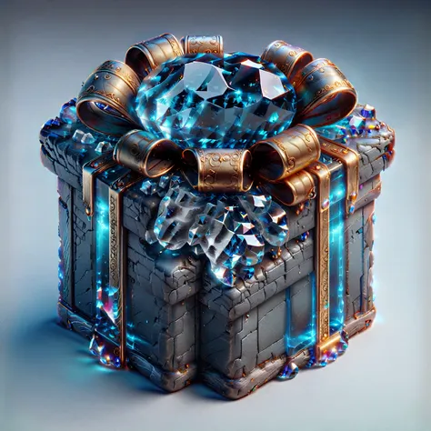 gift box，there is a crystal ball on it, magic items, 3d amazing details, dark style的gift box 镶嵌宝石, 8k high quality detailed art,...