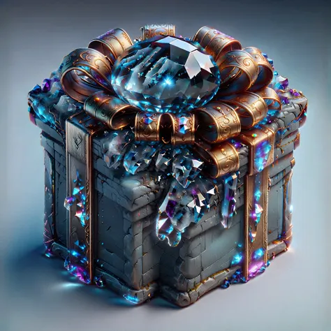 gift box，there is a crystal ball on it, magic items, , dark style的gift box 镶嵌宝石, 8k high quality detailed art, , sci-fi magic me...