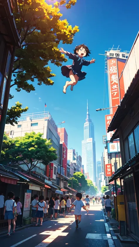 Summer in Tokyo, children soar into the sky, a mysterious world