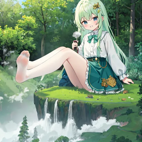 ，nube， at a forest，mountain ranges，koyama， Masterpiece artwork, best qualityer, The content is very detailed,Masterpiece artwork,best qualityer,offcial art,extremely detailed 8k unified CG wallpapers，{{{A giantess}}}，Huge girl， 100 meters high，1 piece of g...