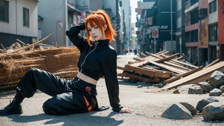 anime role play with orange hair and a black outfit posing for a picture, anime role play, pain From Naruto, role play photo, role player, professional role play, The Joker as Naruto, Ichigo kurosaki, role play, hot topic Comic-Con, Anime Characters; Full ...