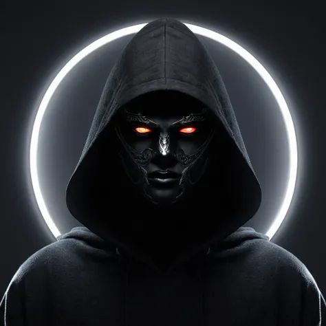 
character with a black hood, and a lighted mirror as a face